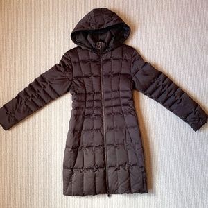 Searle Goose Down Hooded Puffer Coat, Dark Brown, Size 0